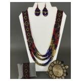 Hand Beaded Seed Bead Jewelry Set W Turtle Change