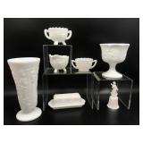 Vtg Harvest Colony Pattern Milk Glass Vases & More