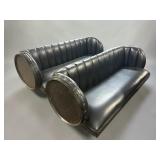 Vtg Unique Whisky Barrel Back Leather Sofa Chairs