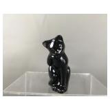 Black Amethyst Fenton Glass Grooming Cat Figurine