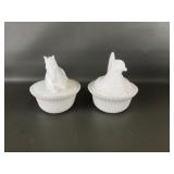 Horse & Hen On A Nest Milk Glass Trinket Dish