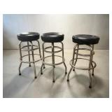3 Vintage Chrome & Leather Bar Stools