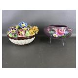 Vtg Capodimonte Lidded Bowl & Handpainted Ceramic