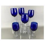 Blue Cobalt Long Stem Wine Goblets, Set Of 6