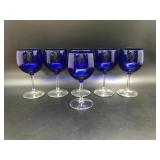 Set Of 6 Balloon Shape Cobalt Wine Goblets