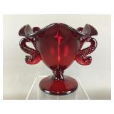 Vtg Fenton Ruby Red Dolphin Ruffled Compote