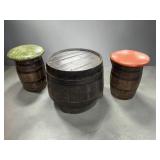 Repurposed Wooden Barrel Table Top & Mini Stools