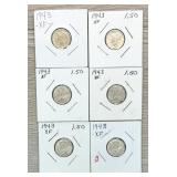 Lot of (6) Mercury Dimes 90% Silver