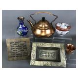 Vtg Brass Japanese Trivet, Copper Pot & More