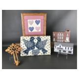Vtg Wooden Shelf-sitter, Handcrafted Trinket Box&