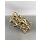 Vtg Bronze? Baby Jesus Figurine In Manger
