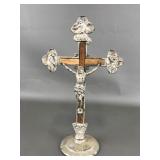 Vintage Metal & Wooden Inlay Alter Crucifix