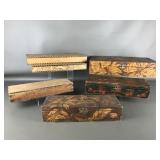 Antiique Flemish Handmade Pyrography Boxes & More