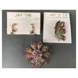 Kirks Folly Rhinestone Flower, Butterfly Brooch &