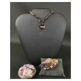 Kirks Folly Mirror Compact, Bracelet & Brooch