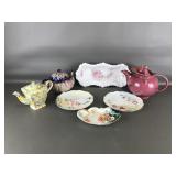 Floral Ceramic Teapots, Plates, And Serving Dishes