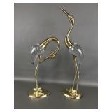 Vtg Hollywood Regency Brass & Blown Glass Crane