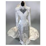 Vtg Jasmine Satin & Beaded Lace Bridal Gown