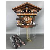 Vintage Swiss cuckoo clock w pine cone weights