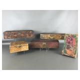 Antique Handmade pyrographic wooden boxes