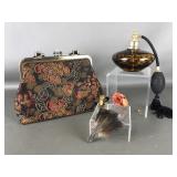 Vtg Beaded Handbag, Glass Perfume Atomizer &