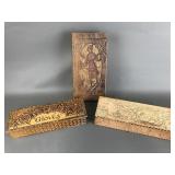 Handmade Flemish Pyrographic Wooden Boxes