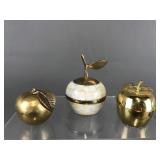 Brass Mother Of Pearl Apple Trinket Box, Music Box
