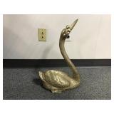 Vintage Brass Hollywood Regency-style Swan Statue