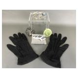 Victorian Style Gloves, Estee Lauder Brooch &