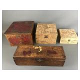 Antique Flemish Pyrography Wooden Boxes