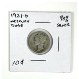 1921-D Mercury Dime 90% Silver Coin