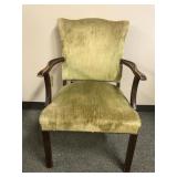 Vtg Light Olive Velvet Art Deco Armchair