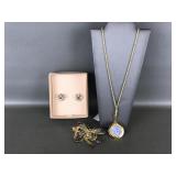 Vtg Kirks Folly Locket Necklace, Butterfly Brooch