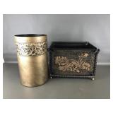 Rustic Antique Brass Metal Wastebasket & Metal