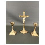 Vintage Metal Crucifix W Candle Stick Holders