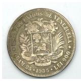 Venezuela 1935 Silver Coin Gram 25 Lei 900
