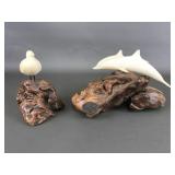 John Perry Dolphin & Seagull Burl Wood Sculptures