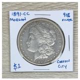 1891-CC Morgan Dollar 90% Silver Coin