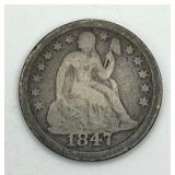 1847 Seated Liberty Dime 90% Silver Coin