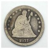 1877-CC Seated Liberty Quarter 90% Silver