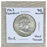 1963 Franklin Half Dollars 90% Silver Coin