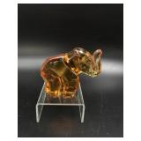 Signed Moser Amber Orange Glass Elephant