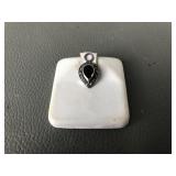 .925 Sterling Silver Marcasite Black Onyx Pendant