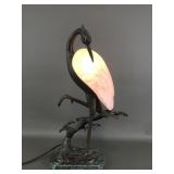 Vtg Tin Chi Cast Bronze Glass Heron Table Lamp