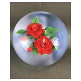 Beautiful Rose Paperweight Signed Trabucco