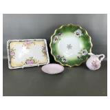 Vintage Porcelain Green Scalloped Bowl & More!