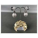 Signed Trifari Clip On Earrings & Brooch