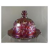 Imperial Rose Red Carnival Glass Butter Dish