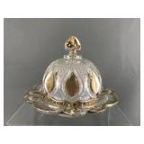 Gold Accented Pressed Glass Butter Dish