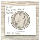 1909-S Barber Half Dollar 90% Silver Coin